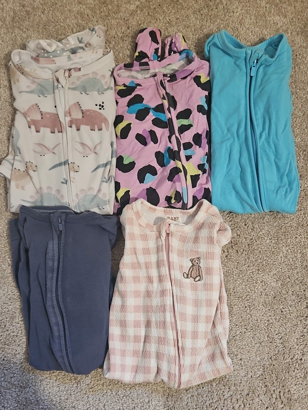 Assortment of 5 PJs, Caden Lane, Posh Peanut, and Cotton On size 3-6 months
